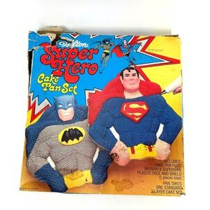 Vintage 1977 Wilton Super Hero Cake Pan Set Superman Batman 502-1212 DC Comics